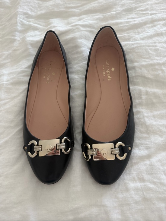 kate spade Shoes - kate spade Black Leather Ballet Flats with silver Accent Plaque